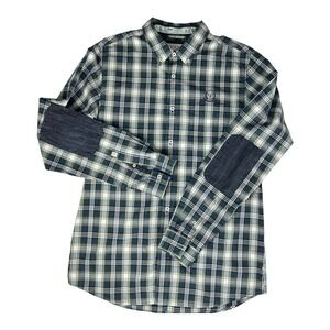 Guess Green White Plaid Long Cotton Sleeve Casual Button-Up Shirt Size‎ Large